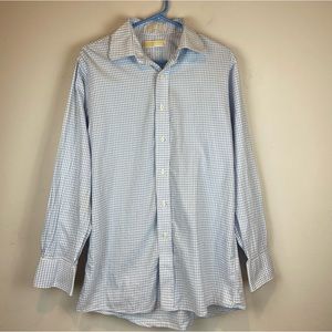 Michael Kors 100% Cotton White Blue Checkered Button up Dress Shirt Mens Medium